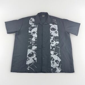 Steady Last Call Shirt Mens 3X Black Skull Bones Rockabilly Bowling Made in USA